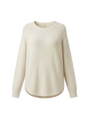 Pink Rose Loose Knit Crewneck Sweater Cream Women’s Large Waffle Knit Pullover